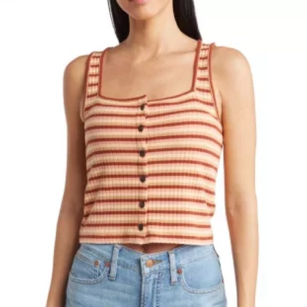 NWT Madewell Women Square Neck Knitted Ribbed Sleeveless Tank Top Blouse Sz M
